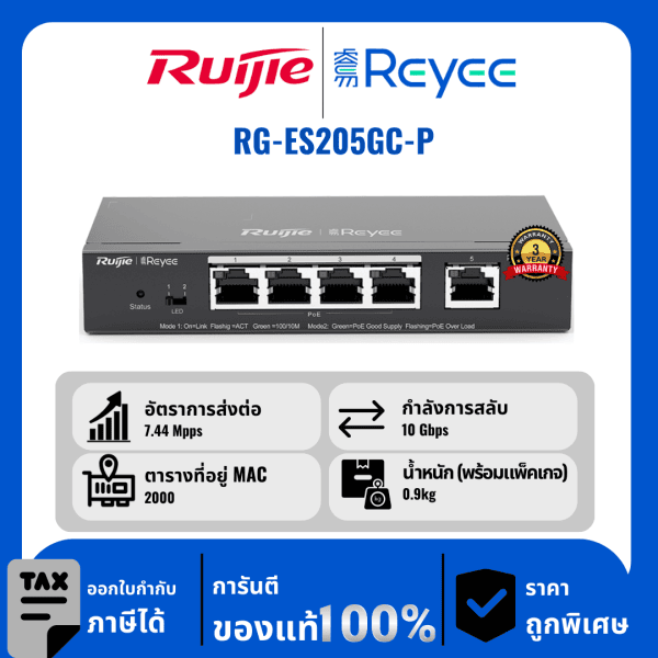 Ruijie / Reyee สวิตช์ 5 พอร์ต PoE รุ่น RG-ES205GC-P